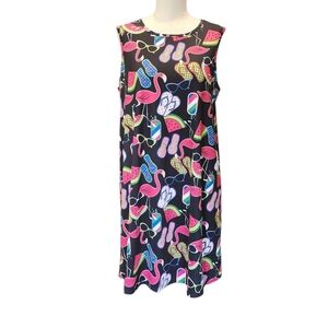 Dress Works Vibrant Flamingo and Sunglasses Print Dress